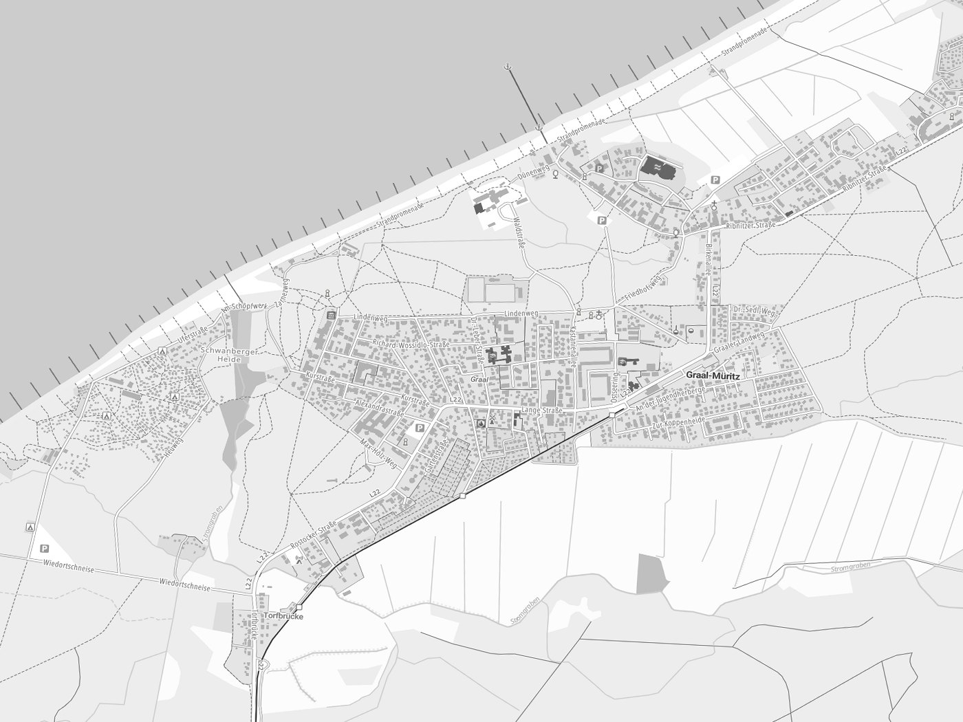 Kartenausschnitt Graal-Müritz mit Gewässern