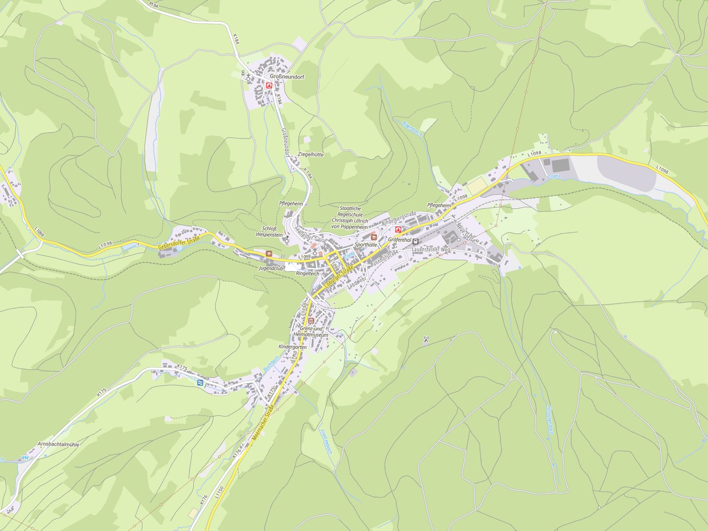 Kartenausschnitt Gräfenthal mit Gewässern