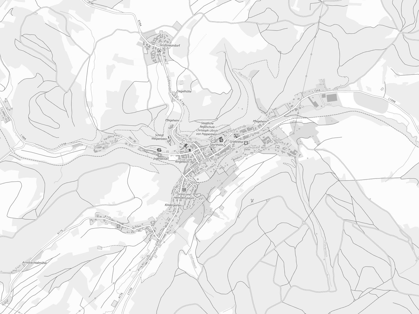 Kartenausschnitt Gräfenthal mit Gewässern