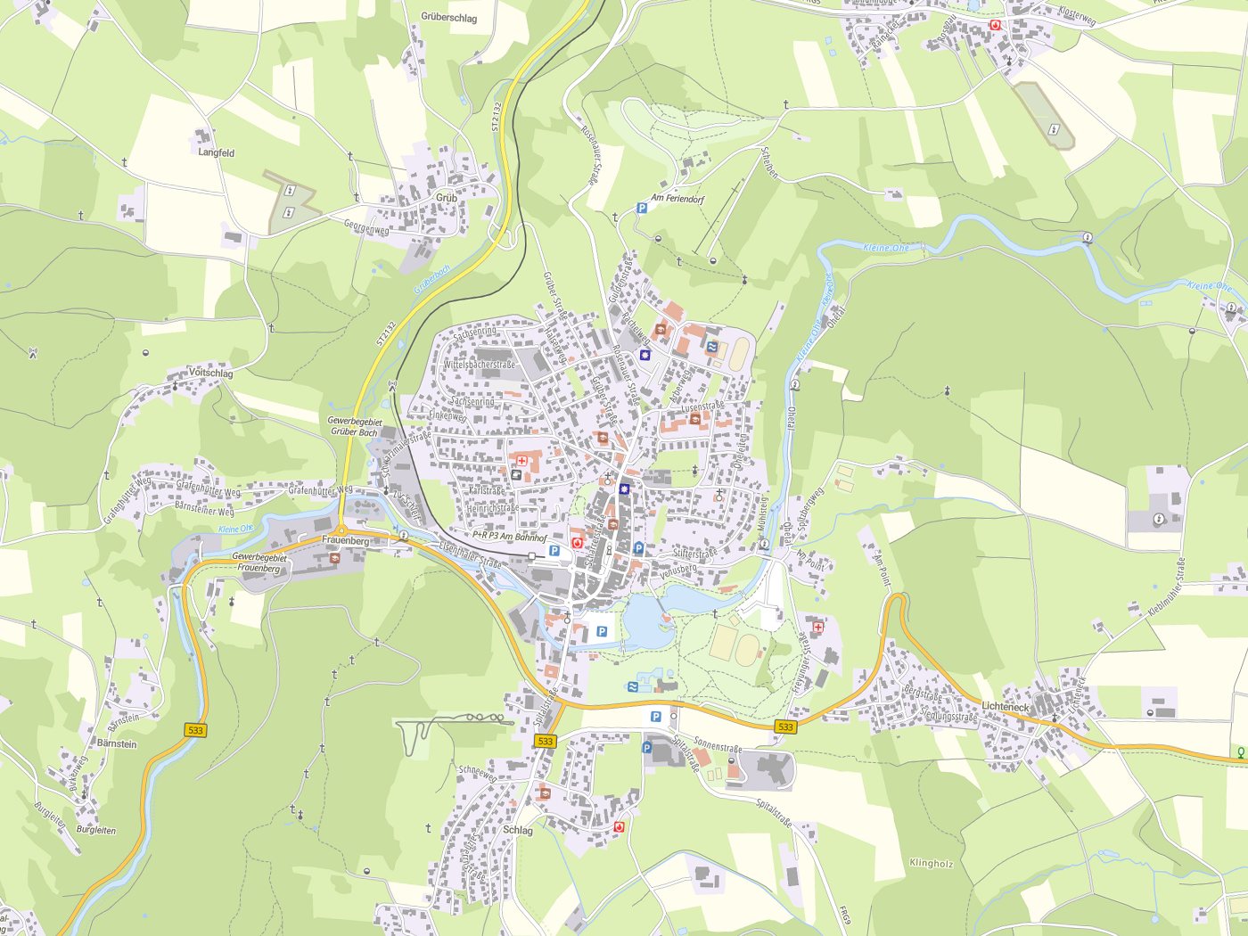 Kartenausschnitt Grafenau mit Gewässern