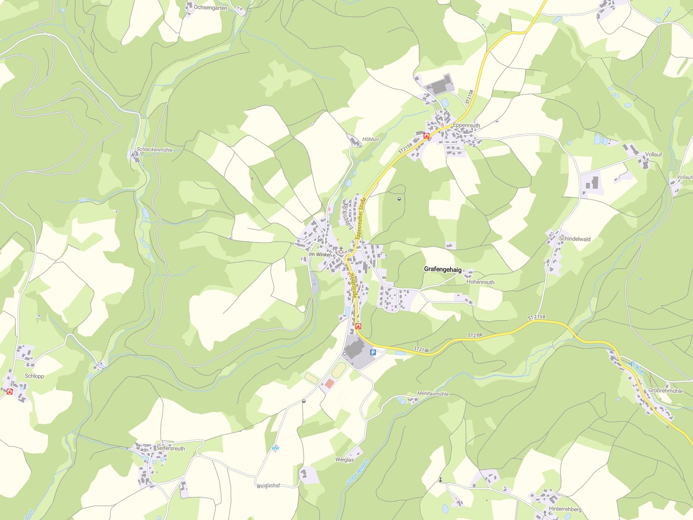 Kartenausschnitt Grafengehaig mit Gewässern