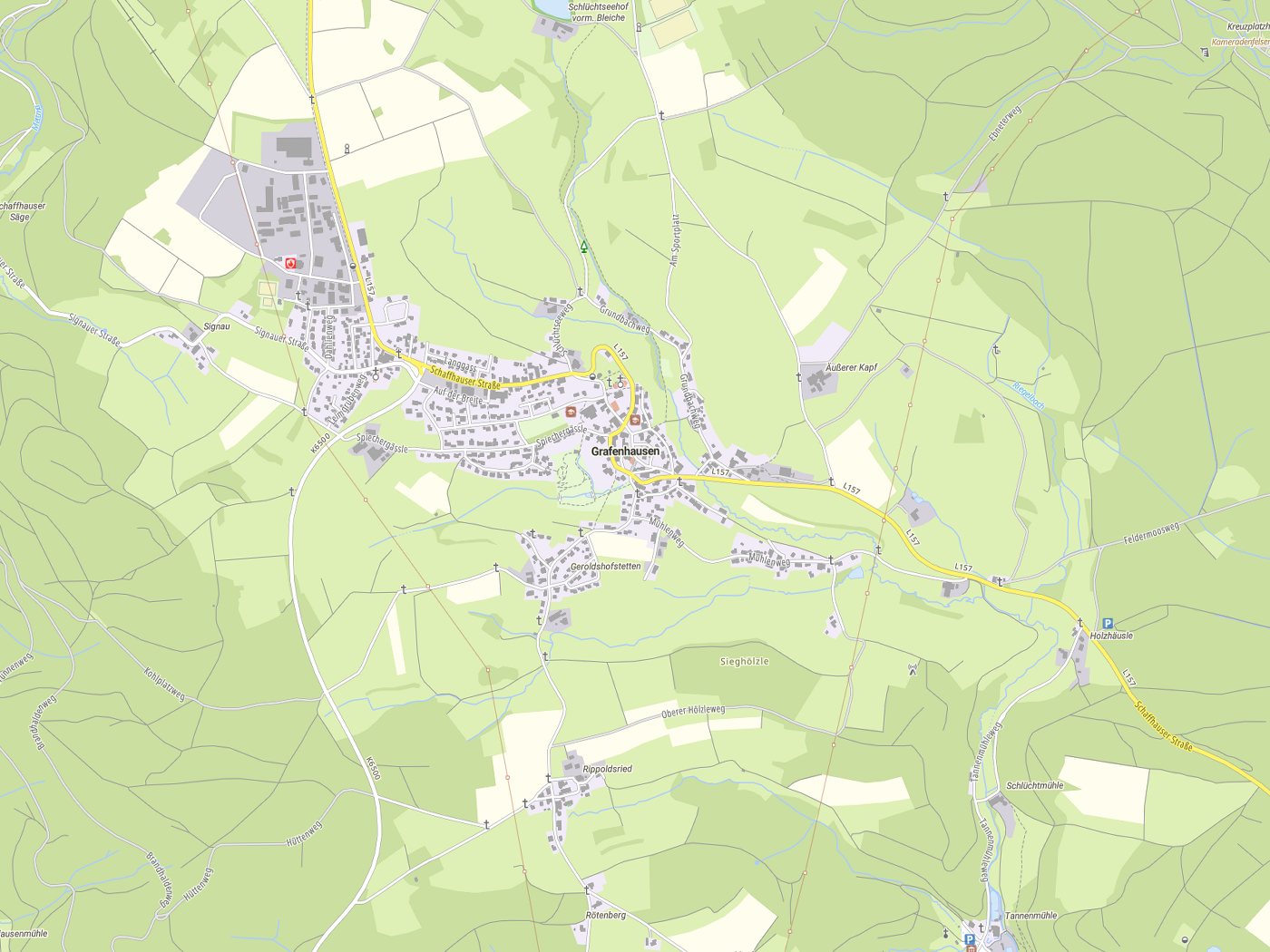 Kartenausschnitt Grafenhausen mit Gewässern
