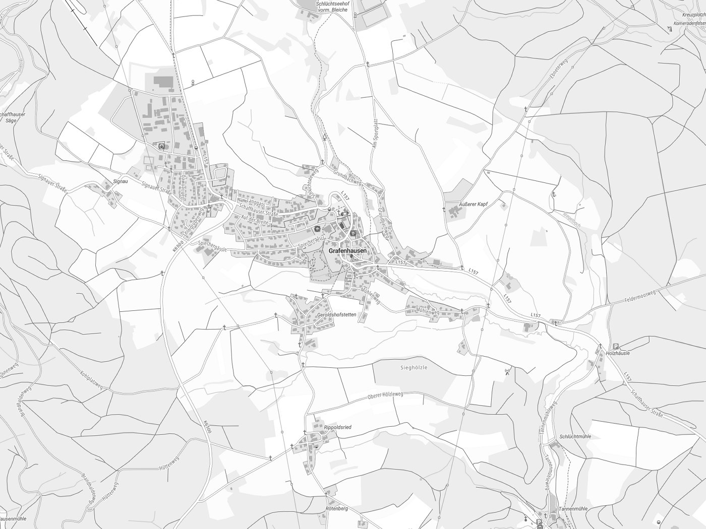 Kartenausschnitt Grafenhausen mit Gewässern