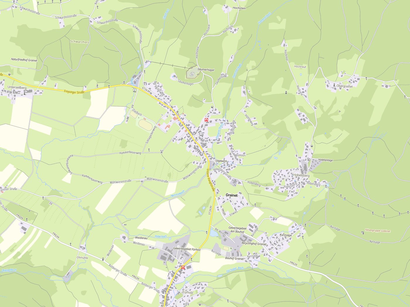 Kartenausschnitt Grainet mit Gewässern