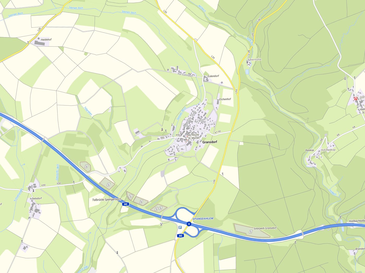Kartenausschnitt Gransdorf mit Gewässern