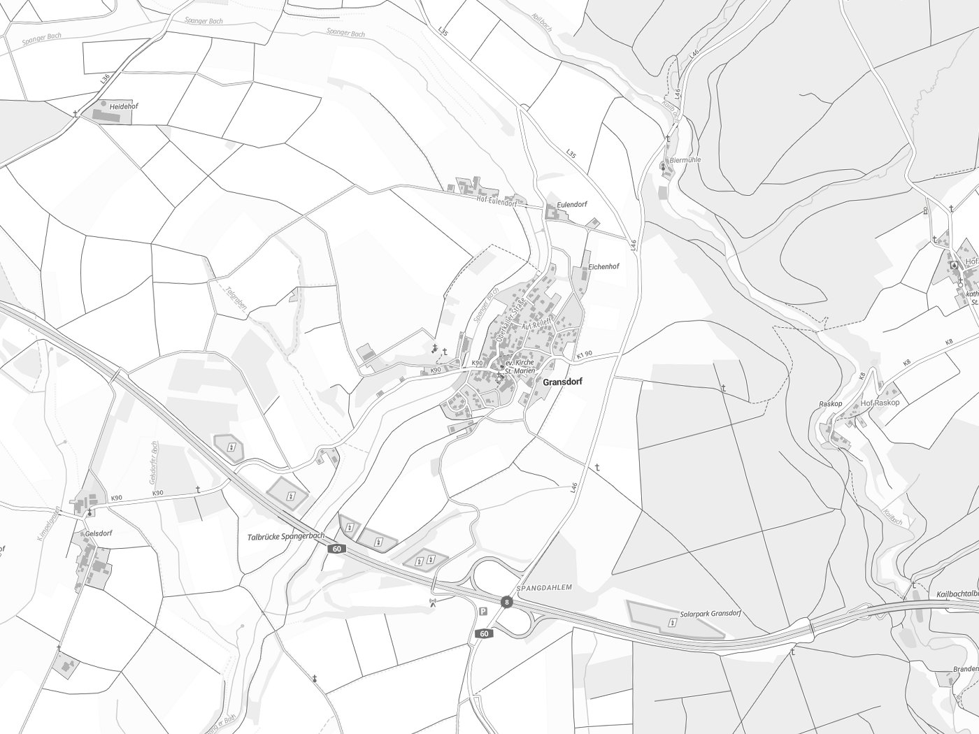 Kartenausschnitt Gransdorf mit Gewässern