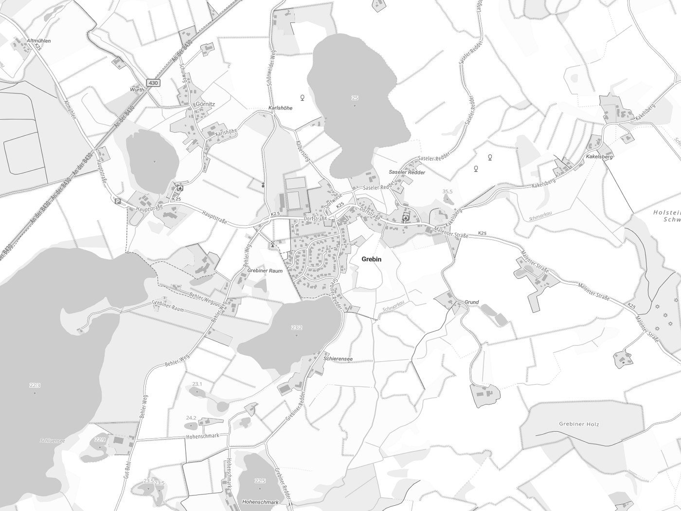 Kartenausschnitt Grebin mit Gewässern