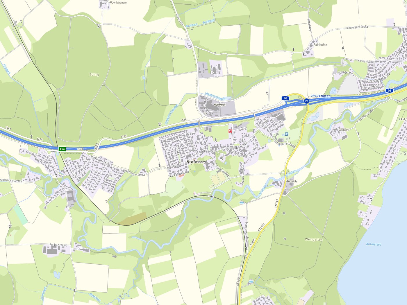 Kartenausschnitt Greifenberg mit Gewässern