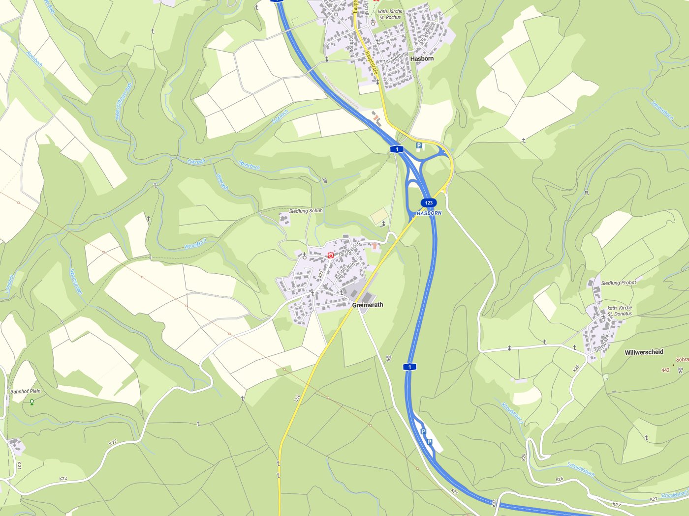 Kartenausschnitt Greimerath mit Gewässern