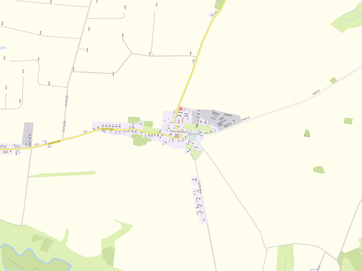 Kartenausschnitt Gremersdorf-Buchholz mit Gewässern