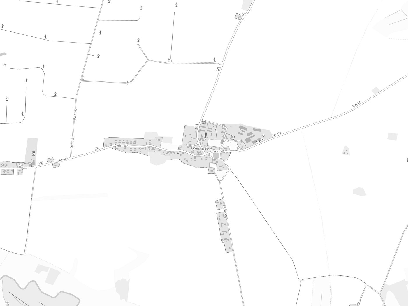 Kartenausschnitt Gremersdorf-Buchholz mit Gewässern