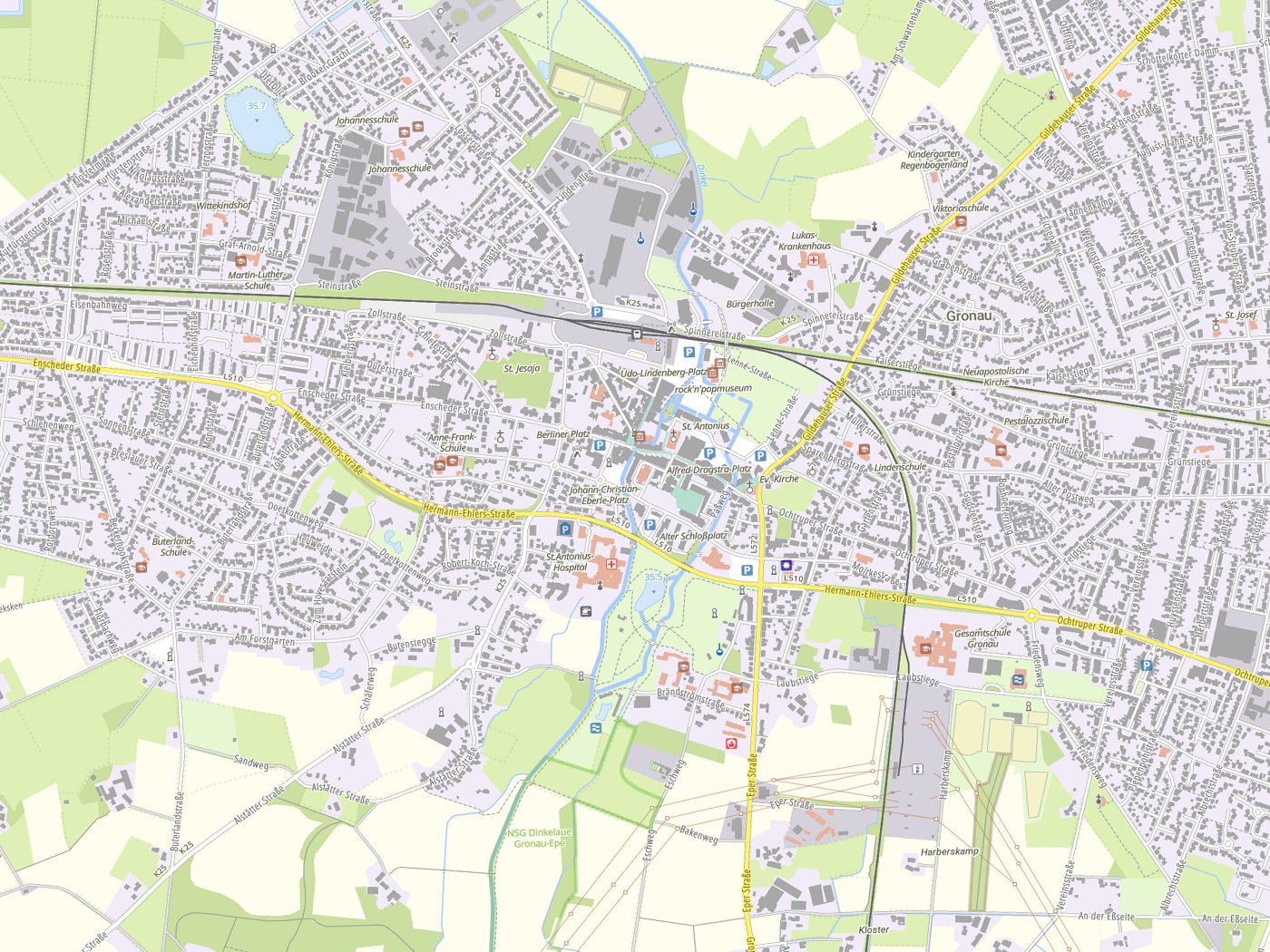 Kartenausschnitt Gronau mit Gewässern