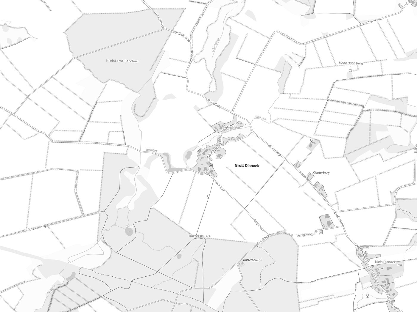 Kartenausschnitt Groß Disnack mit Gewässern