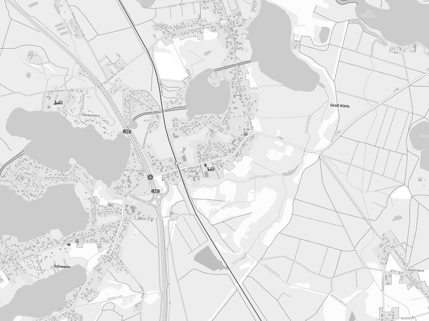 Kartenausschnitt Groß Köris mit Gewässern