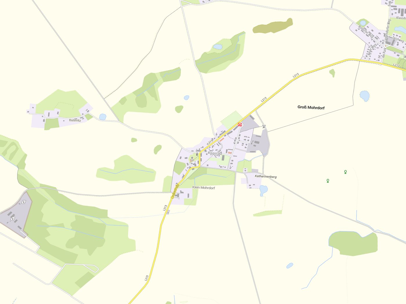 Kartenausschnitt Groß Mohrdorf mit Gewässern