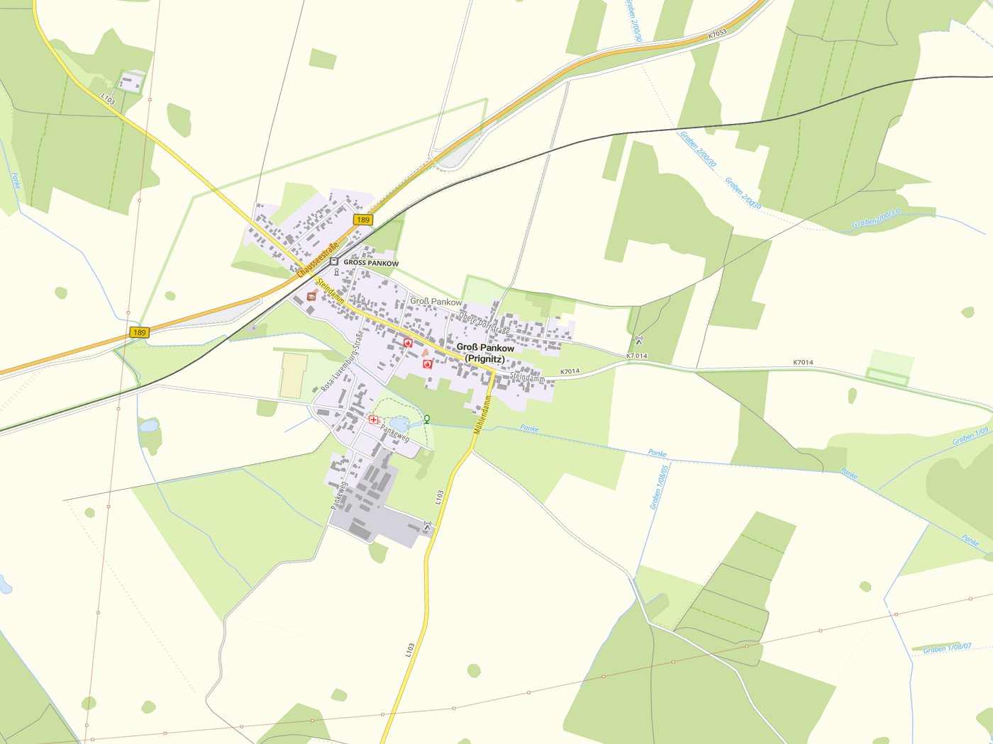 Kartenausschnitt Groß Pankow (Prignitz) mit Gewässern