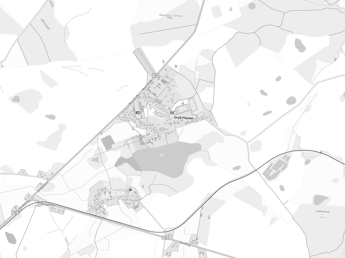 Kartenausschnitt Groß Plasten mit Gewässern