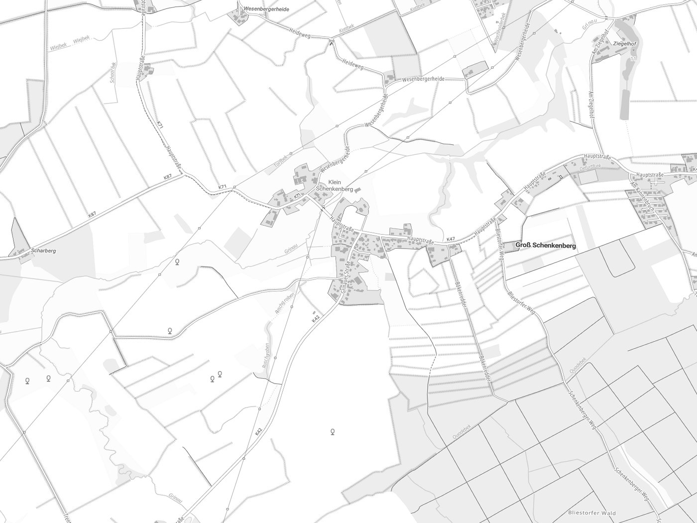 Kartenausschnitt Groß Schenkenberg mit Gewässern