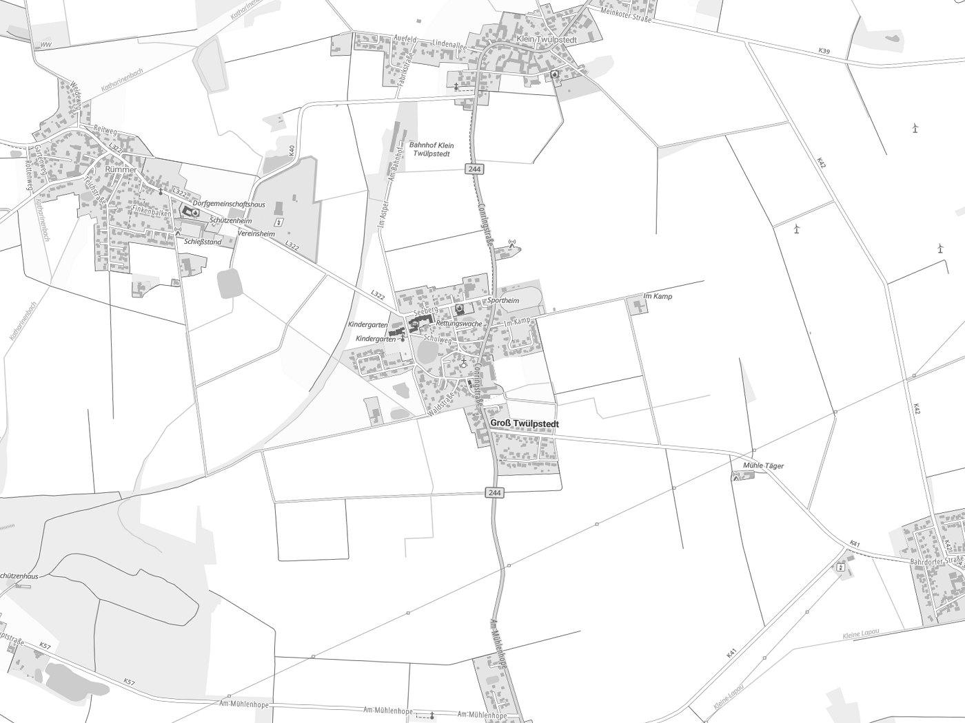 Kartenausschnitt Groß Twülpstedt mit Gewässern