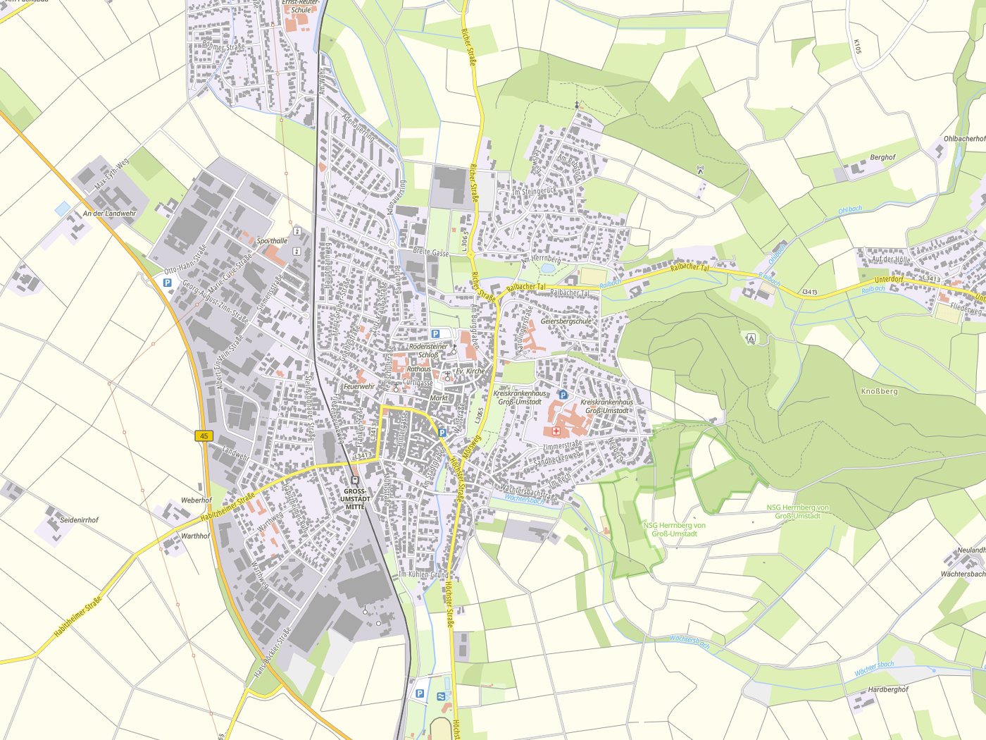 Kartenausschnitt Groß-Umstadt mit Gewässern
