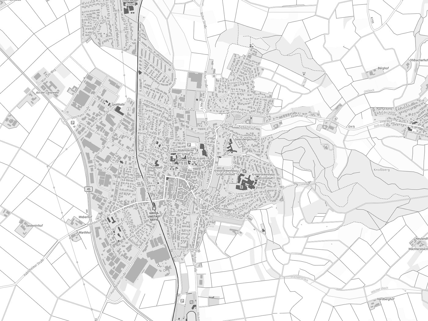 Kartenausschnitt Groß-Umstadt mit Gewässern