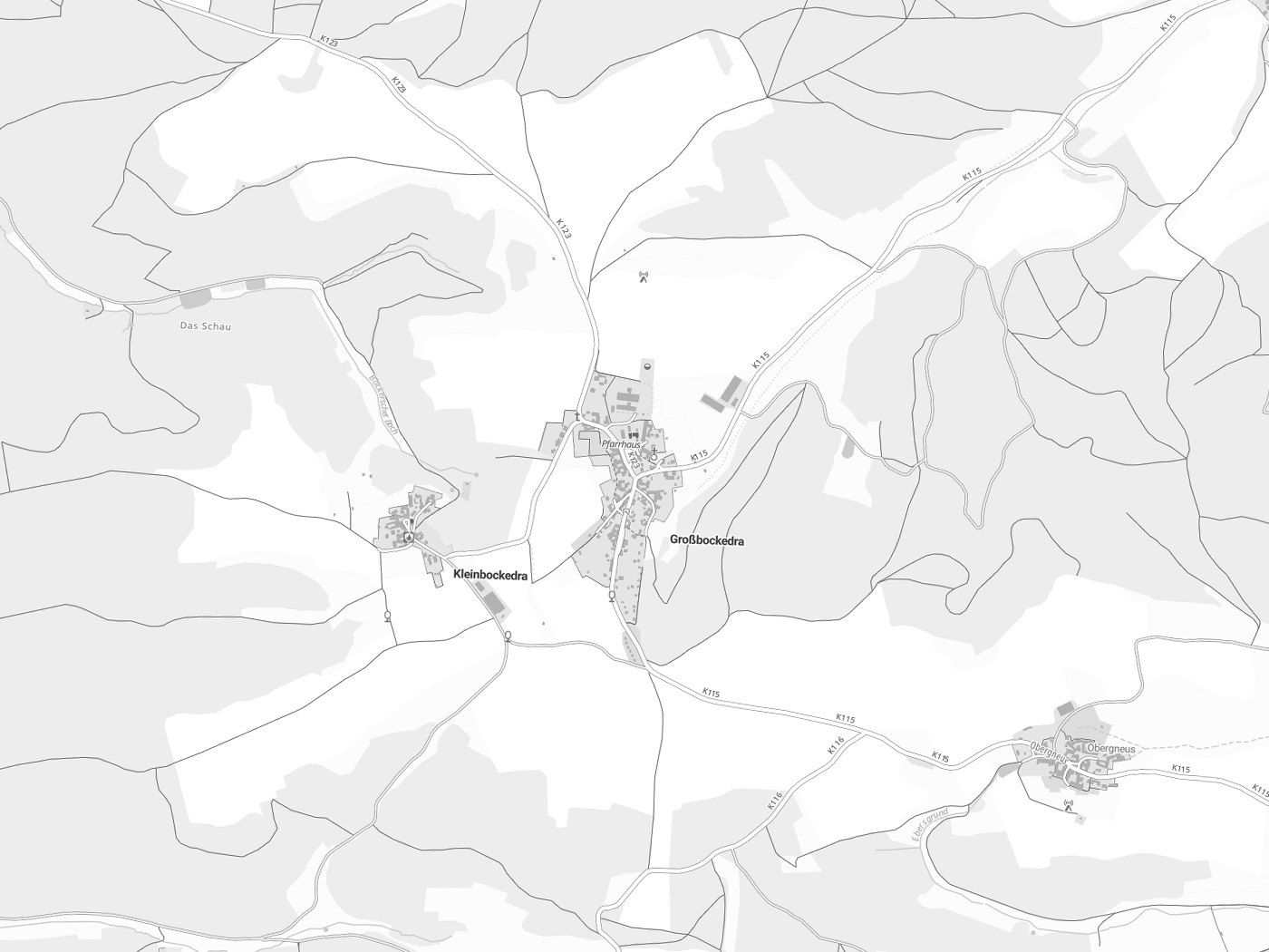 Kartenausschnitt Großbockedra mit Gewässern
