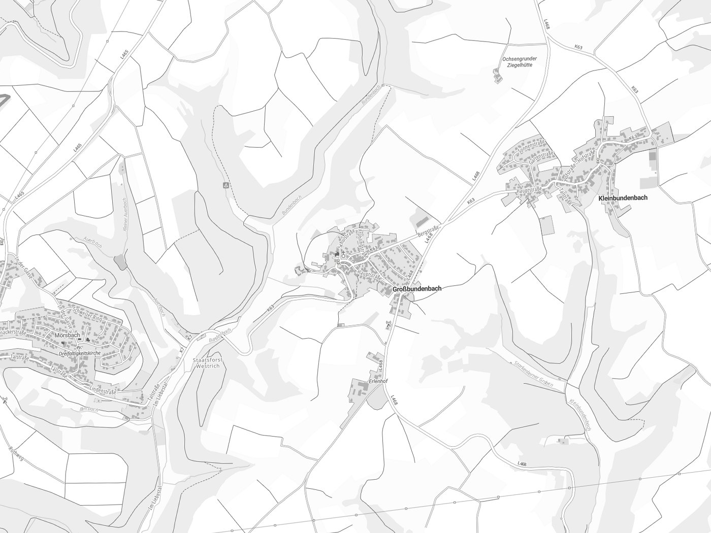 Kartenausschnitt Großbundenbach mit Gewässern