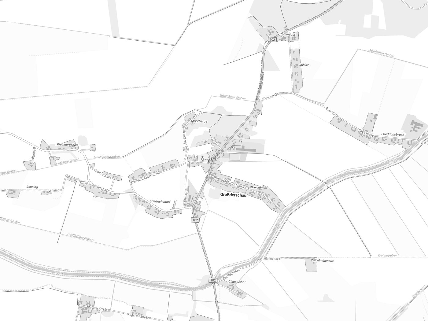 Kartenausschnitt Großderschau mit Gewässern