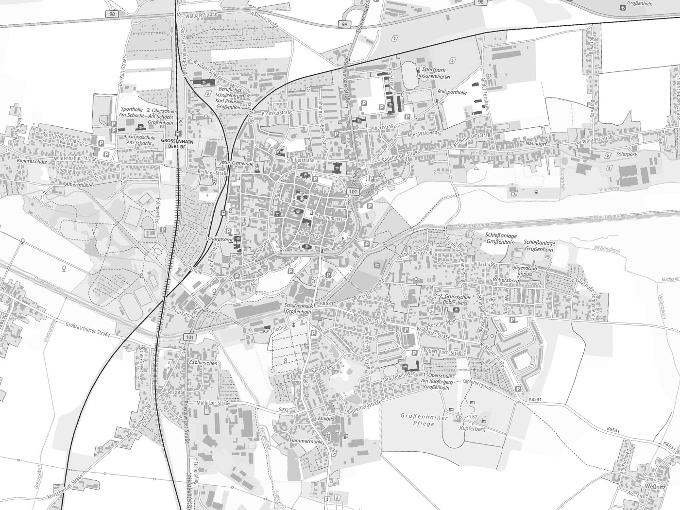 Kartenausschnitt Großenhain mit Gewässern