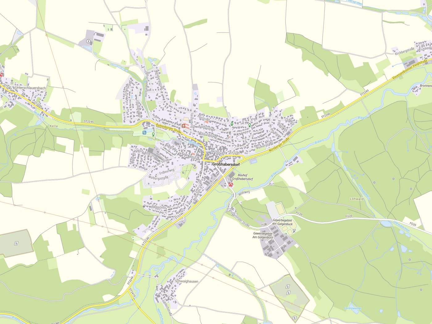 Kartenausschnitt Großhabersdorf mit Gewässern