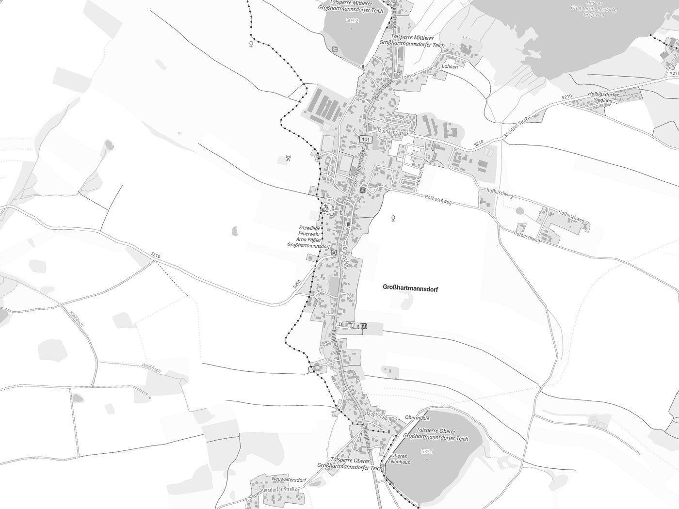 Kartenausschnitt Großhartmannsdorf mit Gewässern