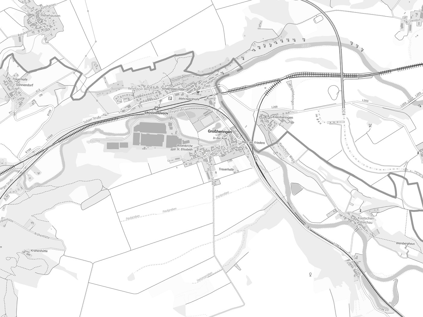 Kartenausschnitt Großheringen mit Gewässern
