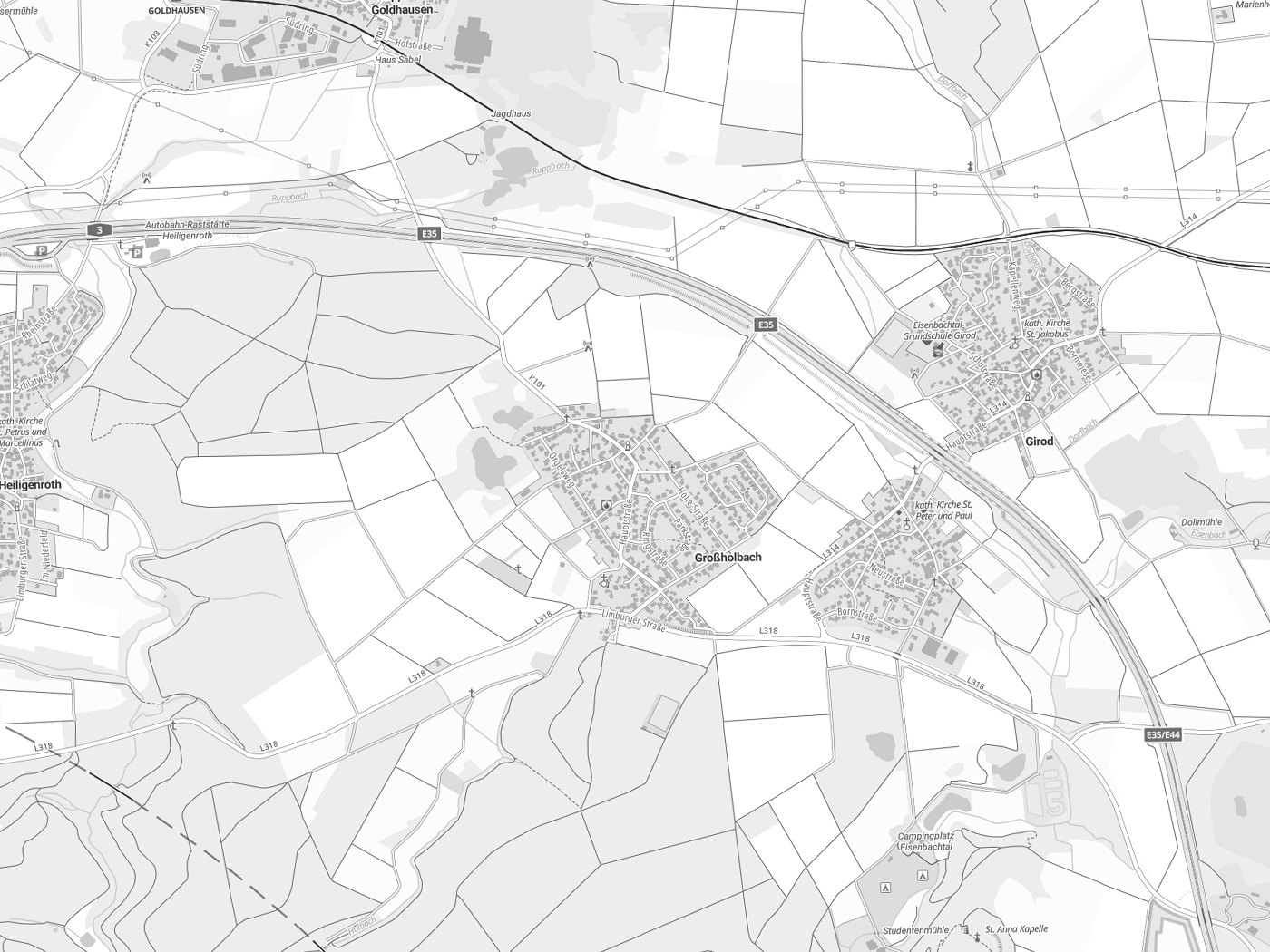Kartenausschnitt Großholbach mit Gewässern