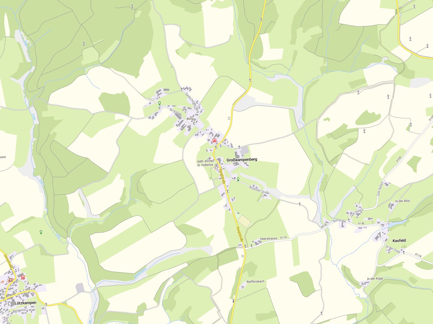 Kartenausschnitt Großkampenberg mit Gewässern
