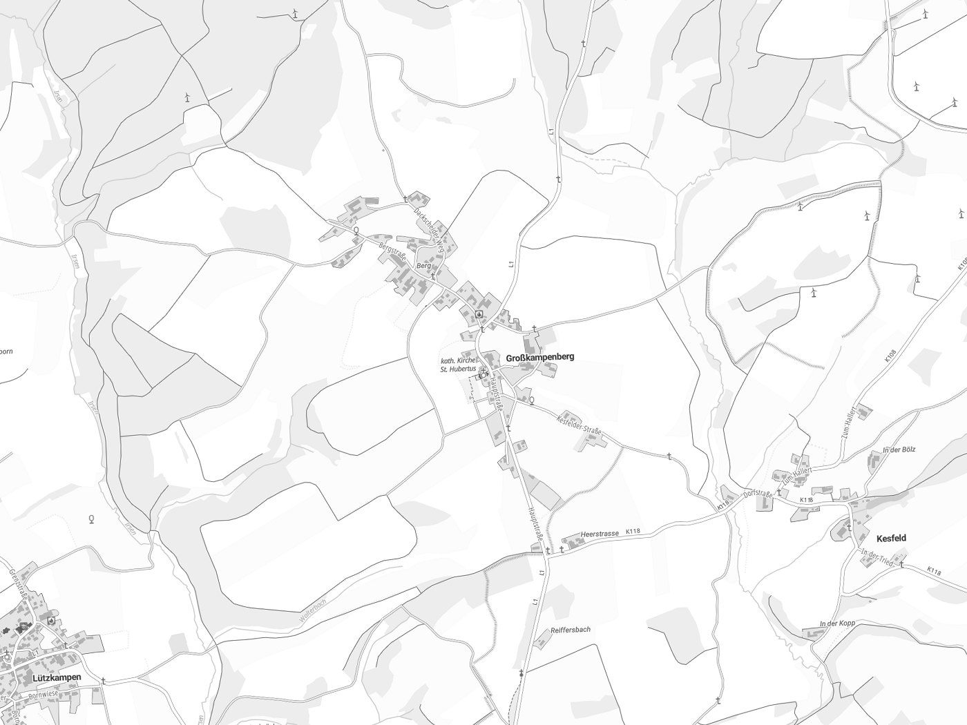 Kartenausschnitt Großkampenberg mit Gewässern
