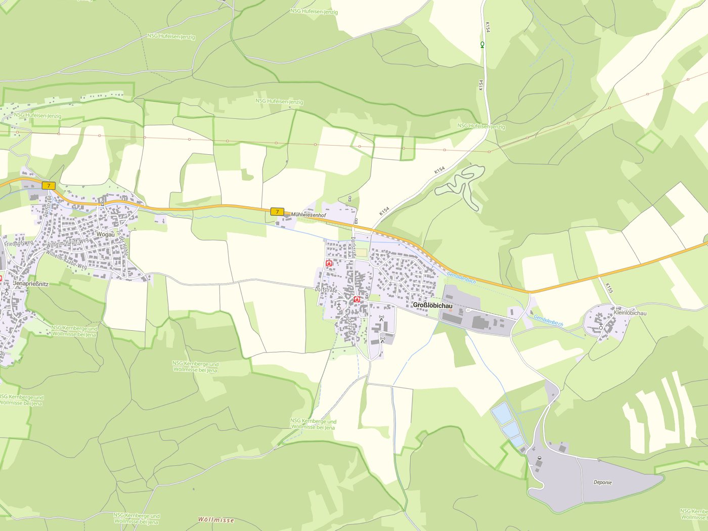 Kartenausschnitt Großlöbichau mit Gewässern