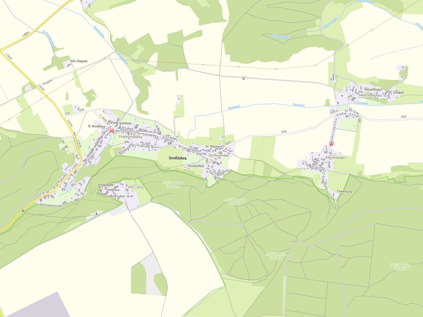 Kartenausschnitt Großlohra mit Gewässern