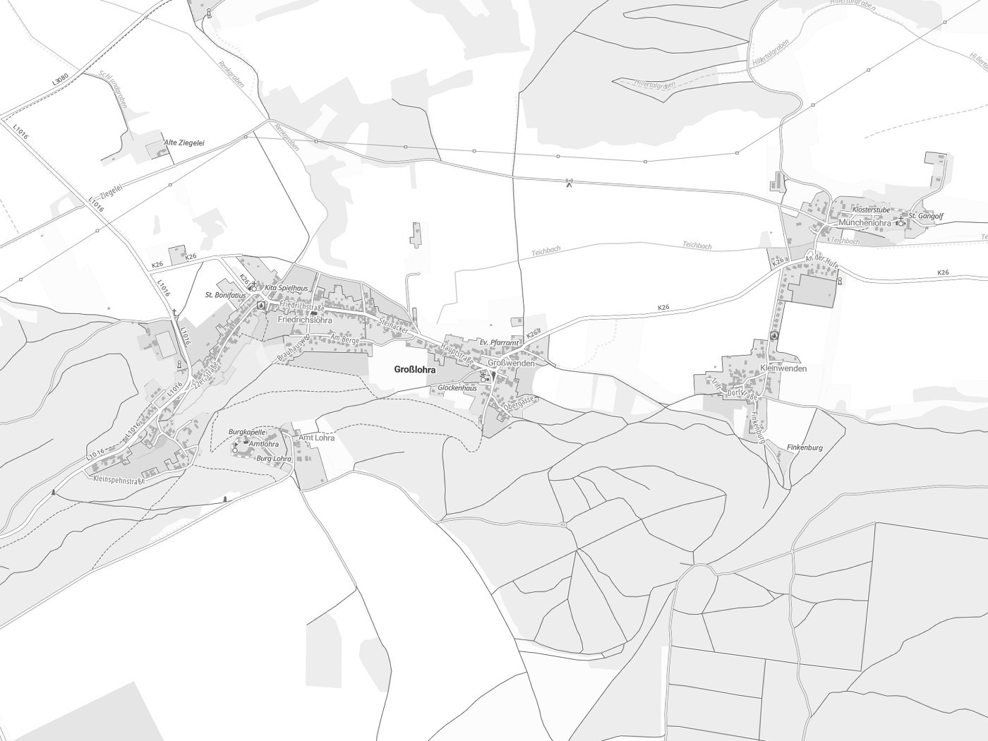 Kartenausschnitt Großlohra mit Gewässern