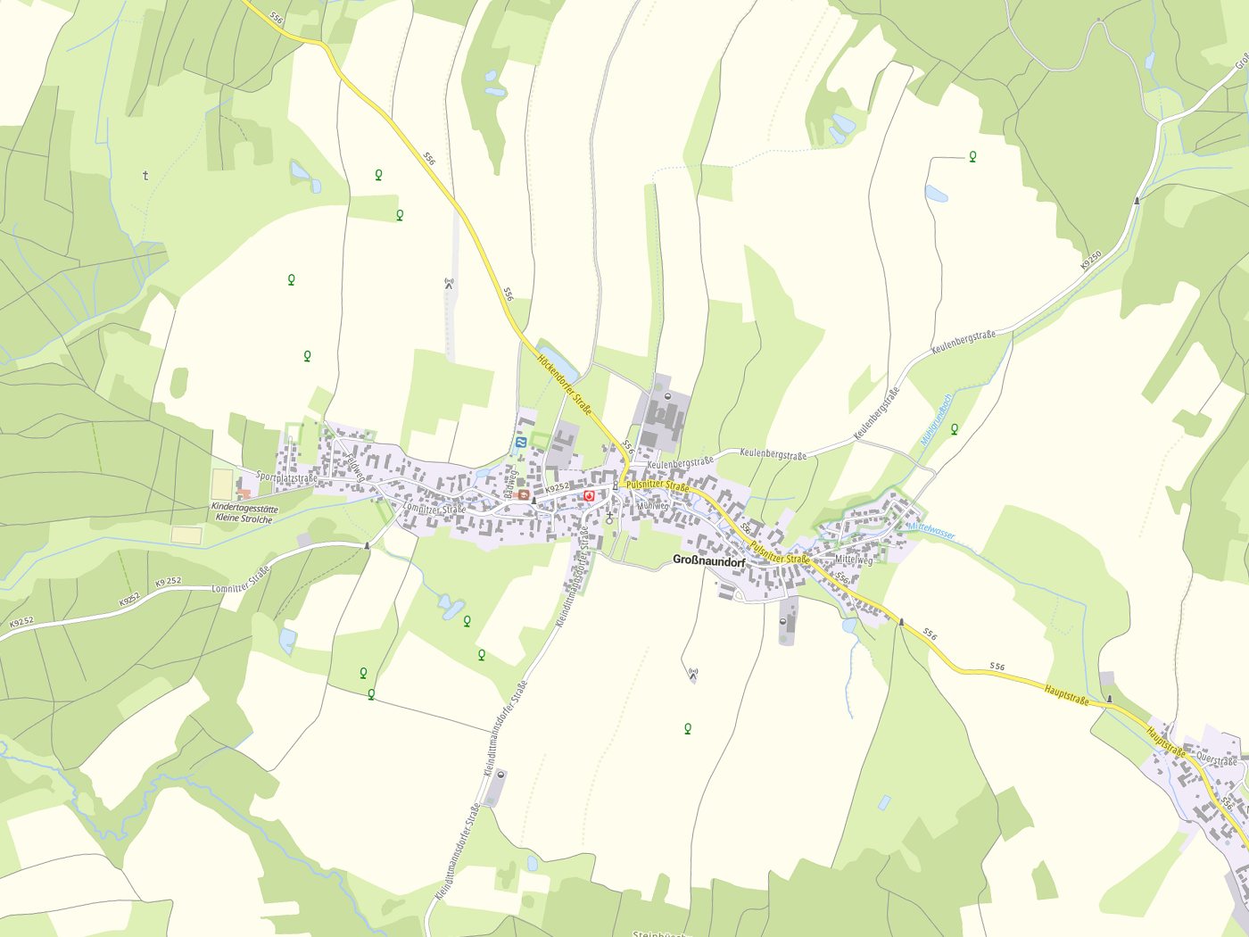 Kartenausschnitt Großnaundorf mit Gewässern