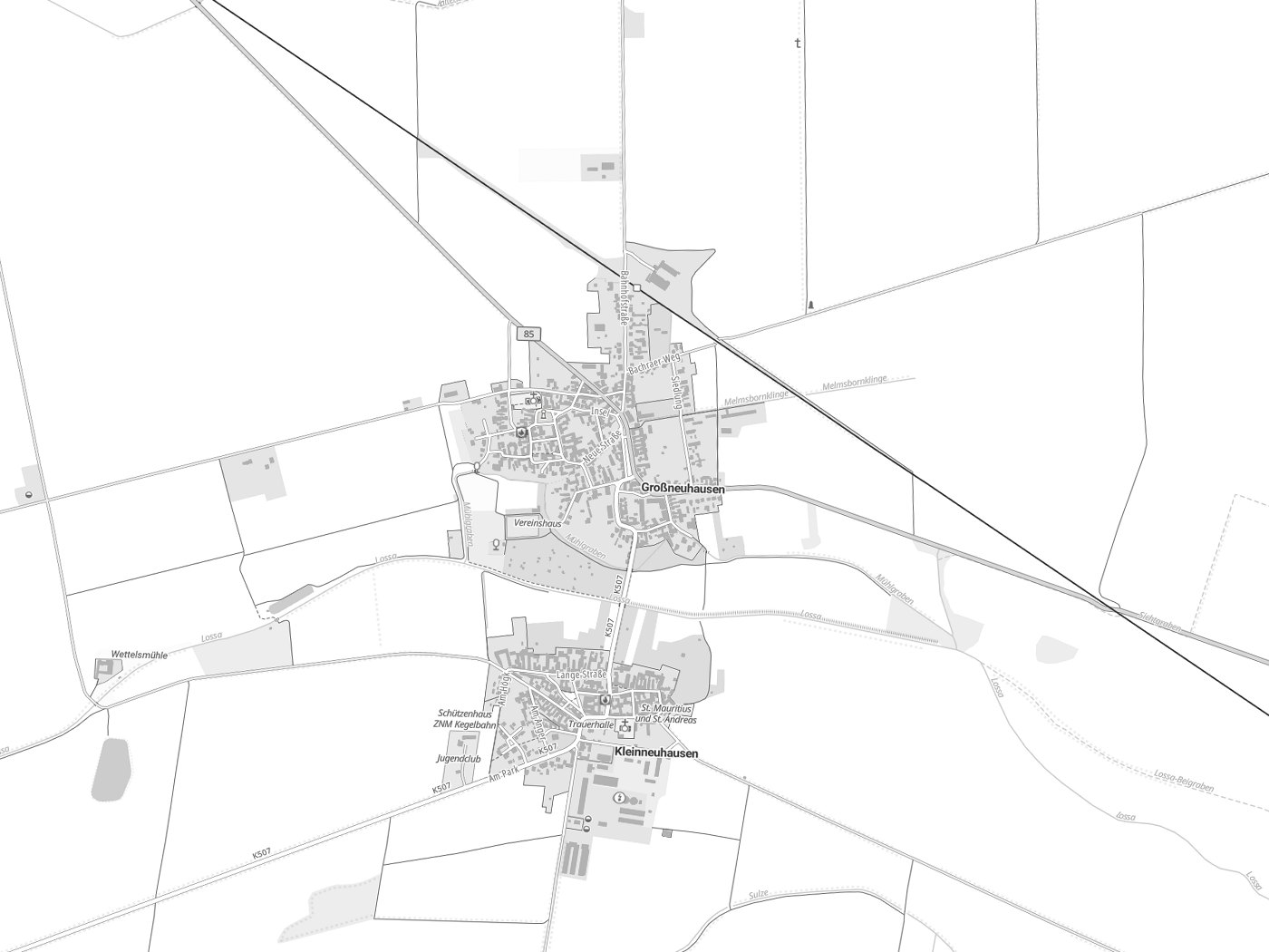 Kartenausschnitt Großneuhausen mit Gewässern