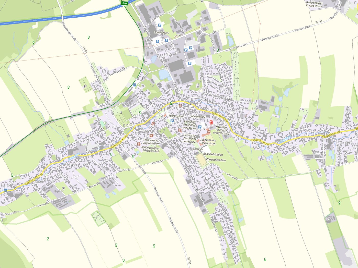 Kartenausschnitt Großröhrsdorf mit Gewässern