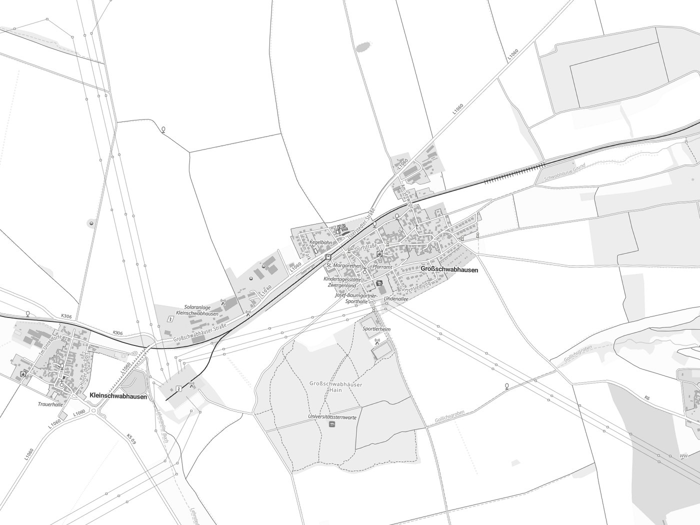 Kartenausschnitt Großschwabhausen mit Gewässern