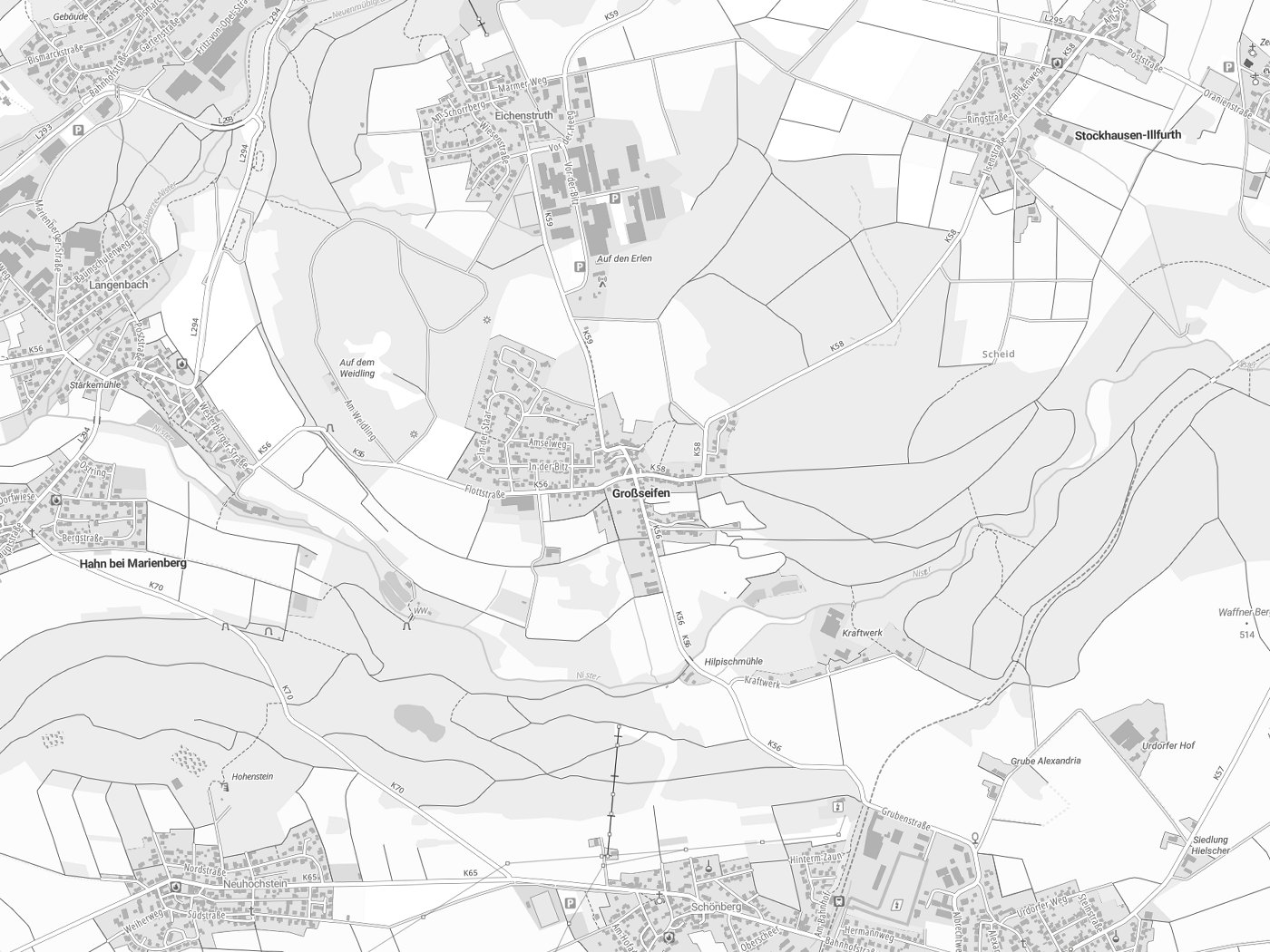 Kartenausschnitt Großseifen mit Gewässern