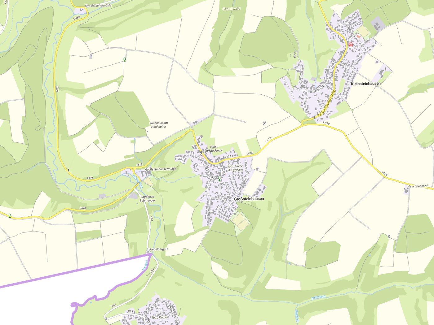 Kartenausschnitt Großsteinhausen mit Gewässern
