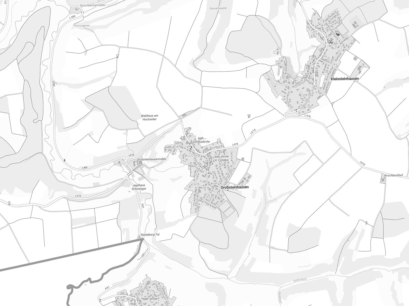 Kartenausschnitt Großsteinhausen mit Gewässern