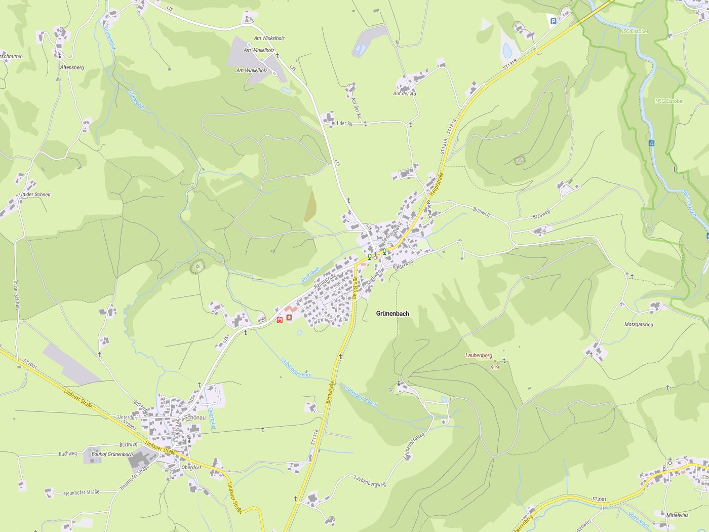 Kartenausschnitt Grünenbach mit Gewässern