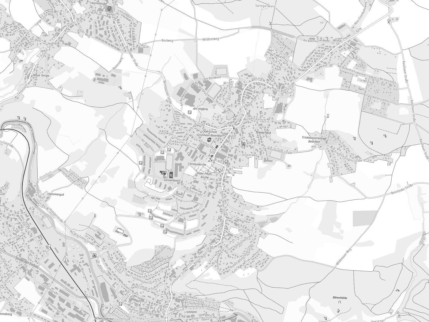 Kartenausschnitt Grünhain-Beierfeld mit Gewässern