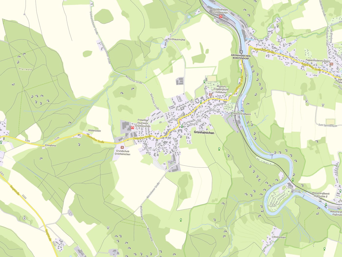Kartenausschnitt Grünhainichen mit Gewässern