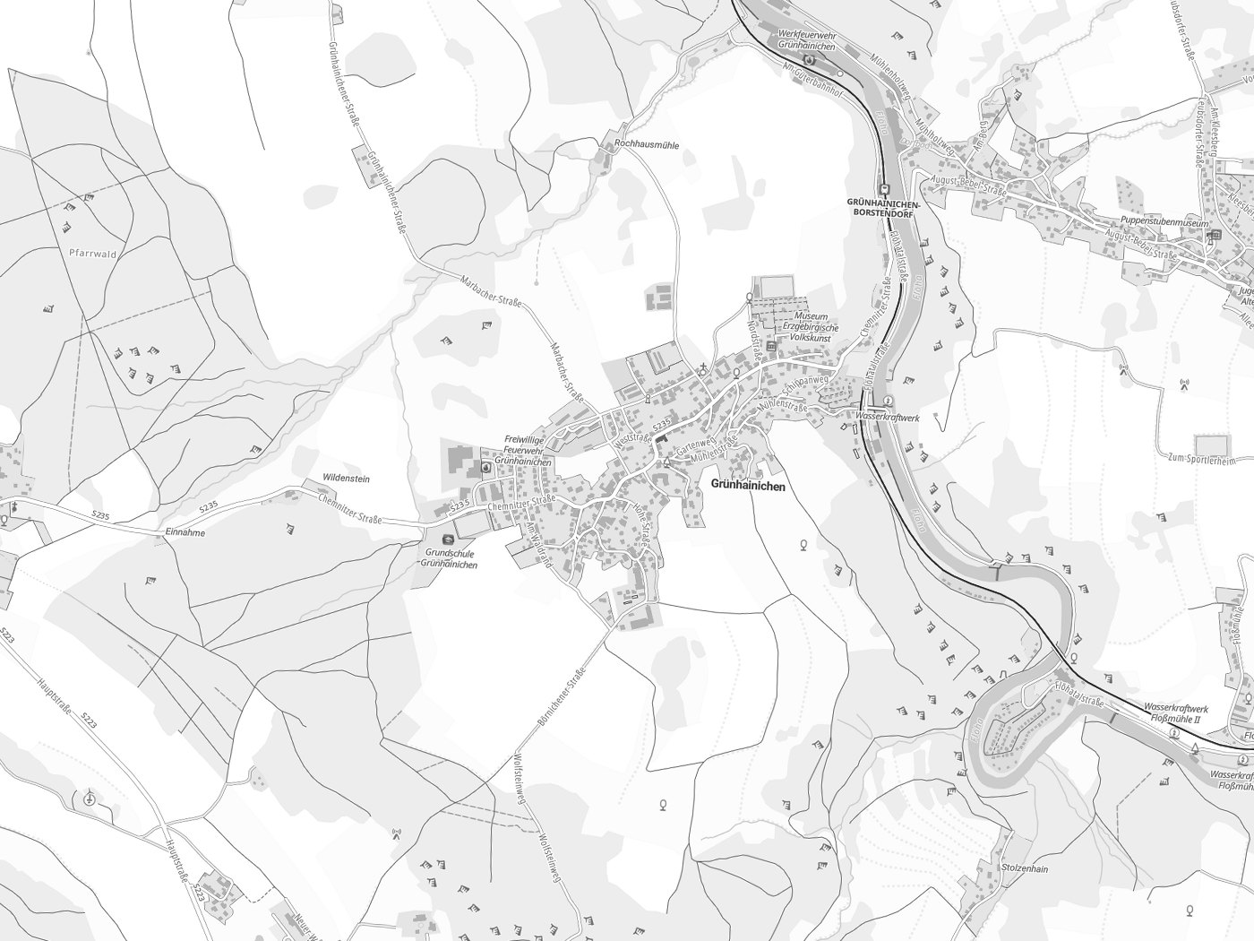 Kartenausschnitt Grünhainichen mit Gewässern