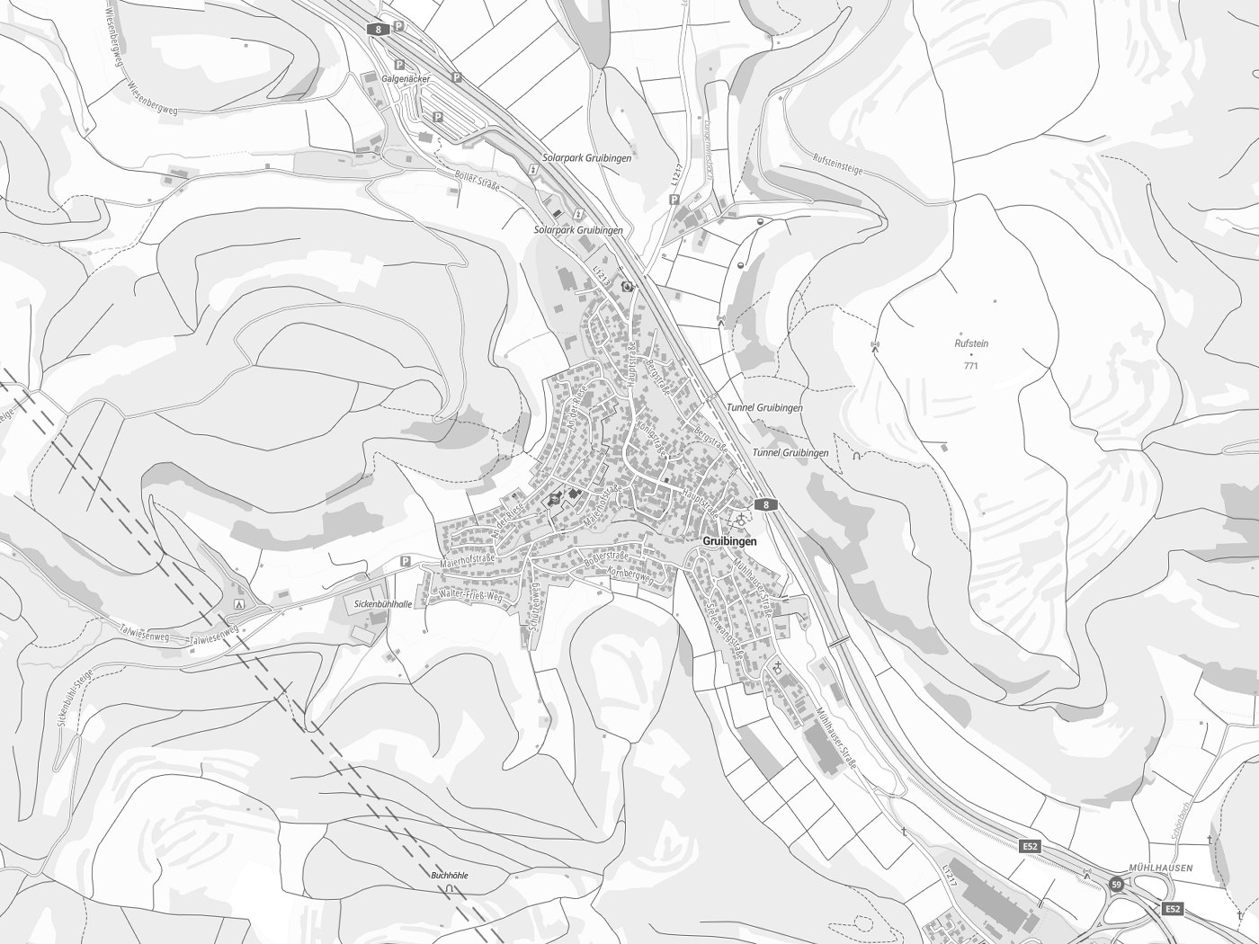 Kartenausschnitt Gruibingen mit Gewässern